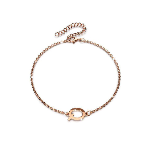 Bold Alphabet Letter Initial Charm Bracelet in Rose Gold Tone